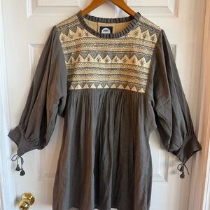 Alamar Embroidered Tunic in Cream and Charcoal
